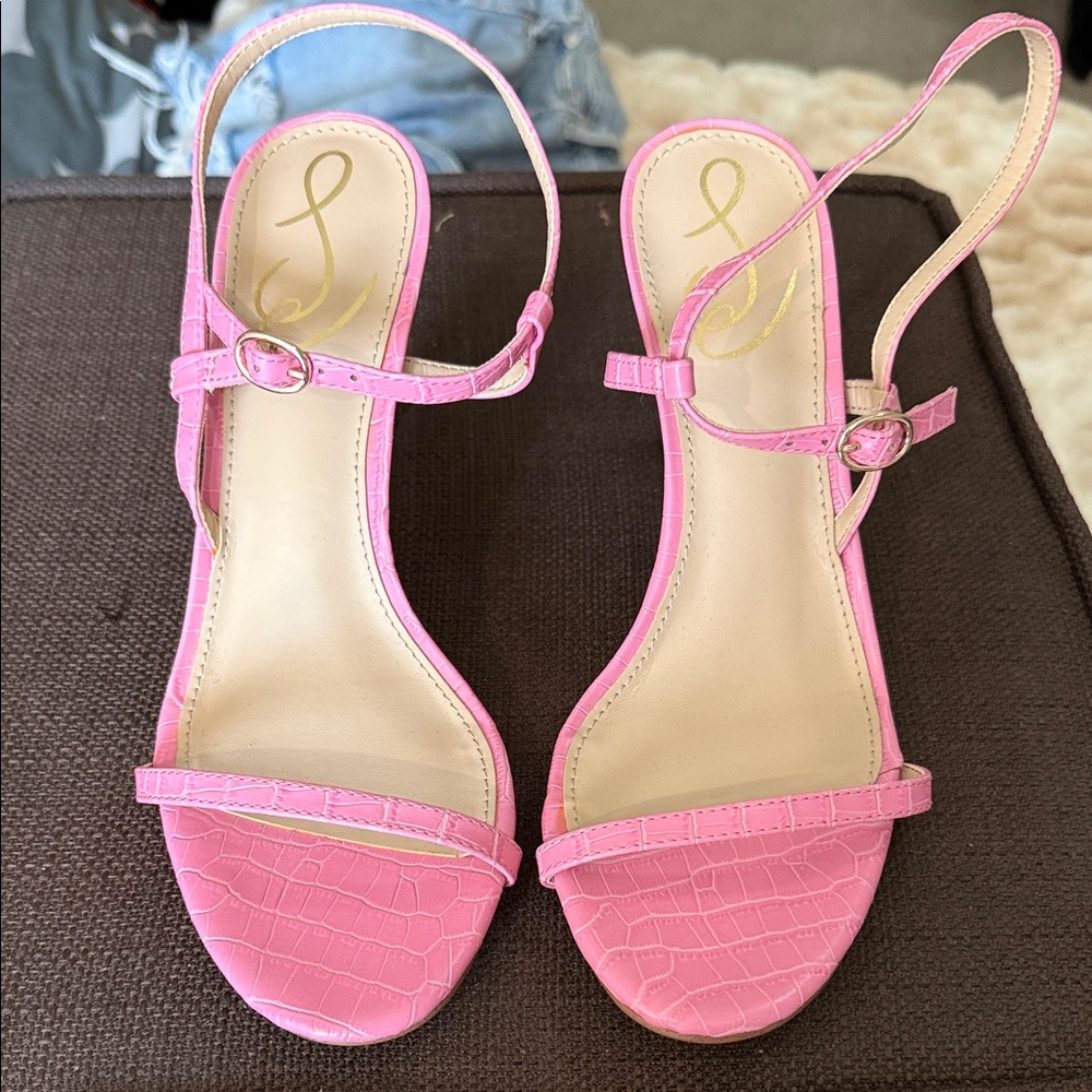 Sam Edelman Pink Croc-Embossed Strap Sandals